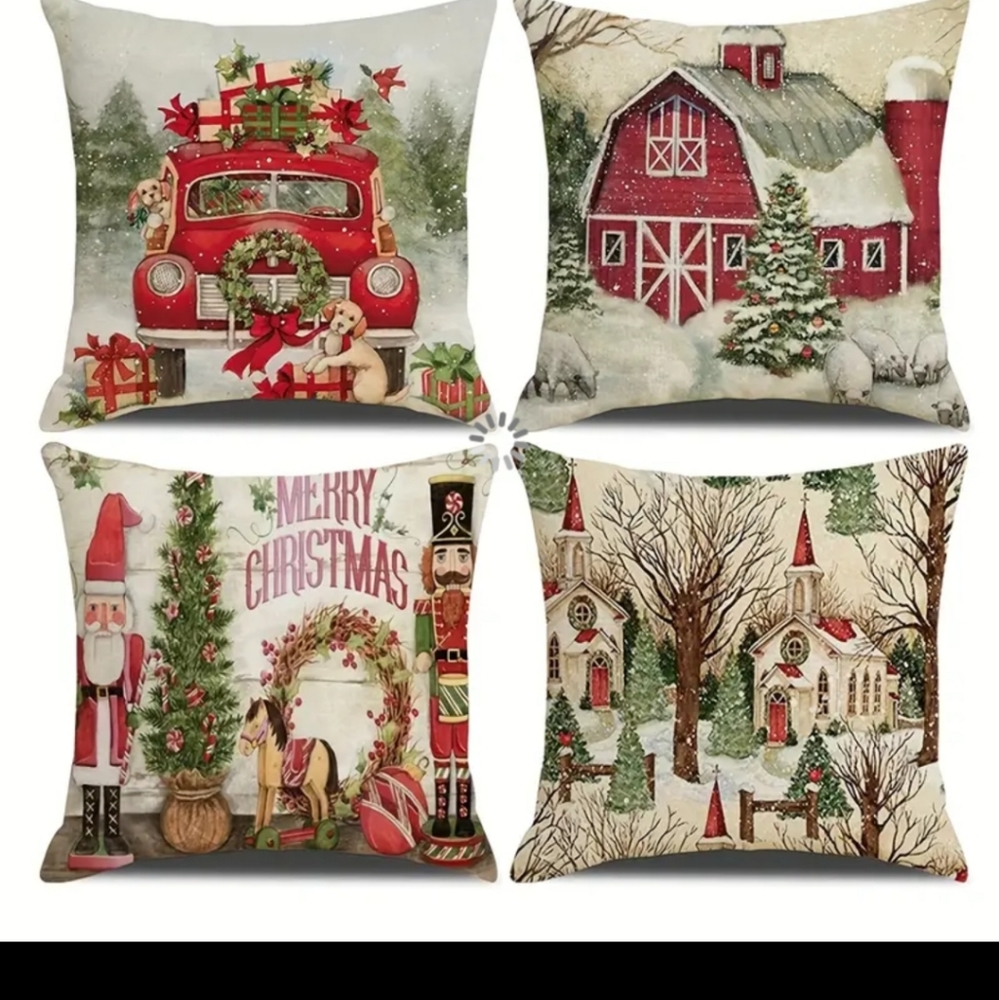 Set of 4 Christmas farmhouse 18x18" Pillow covers